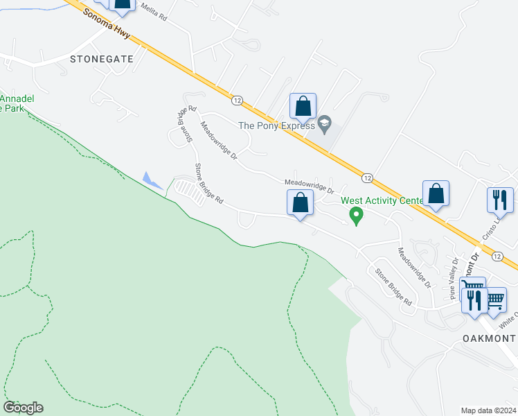 map of restaurants, bars, coffee shops, grocery stores, and more near 6361 Stone Bridge Rd in Santa Rosa