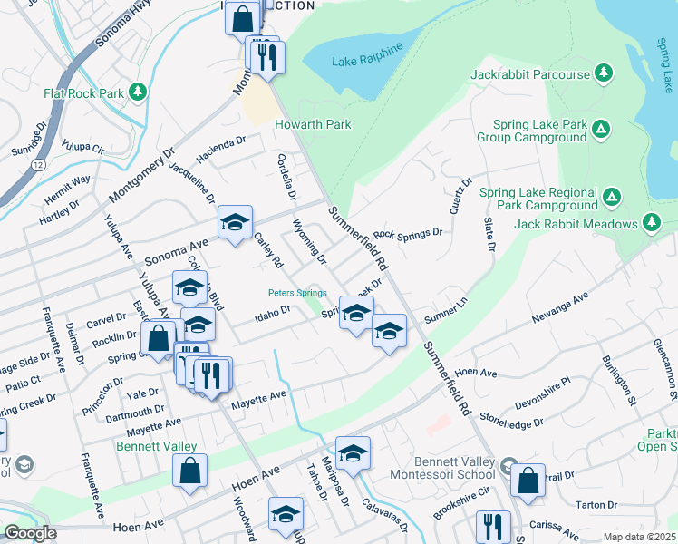 map of restaurants, bars, coffee shops, grocery stores, and more near 834 Carley Road in Santa Rosa