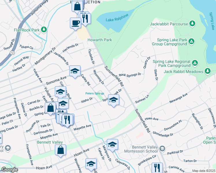 map of restaurants, bars, coffee shops, grocery stores, and more near 834 Carley Road in Santa Rosa