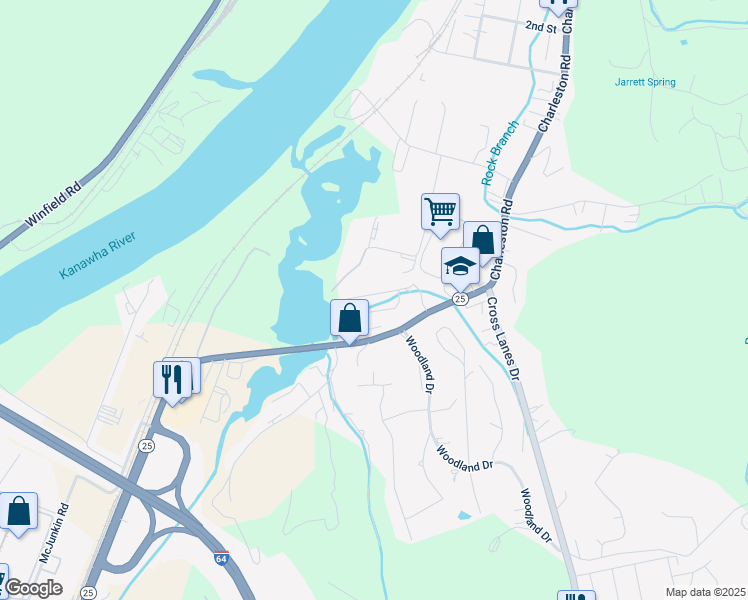 map of restaurants, bars, coffee shops, grocery stores, and more near 164 Valley Brook Circle in Nitro