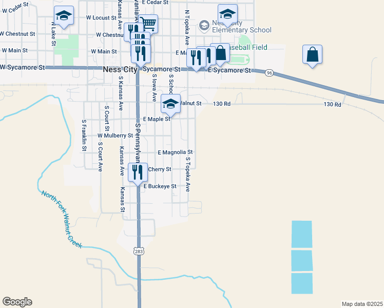 map of restaurants, bars, coffee shops, grocery stores, and more near 706 South Topeka Avenue in Ness City