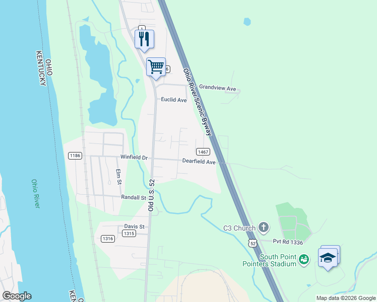 map of restaurants, bars, coffee shops, grocery stores, and more near 146 Dearfield Avenue in South Point