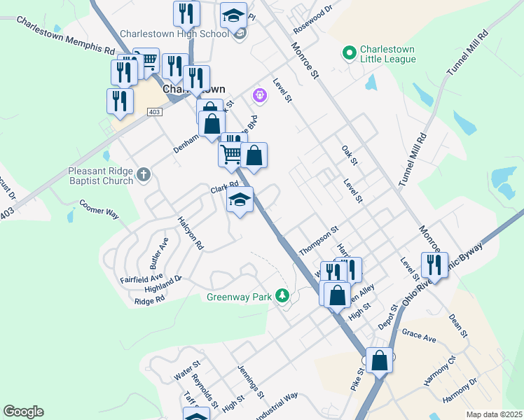 map of restaurants, bars, coffee shops, grocery stores, and more near 603 Market Street in Charlestown
