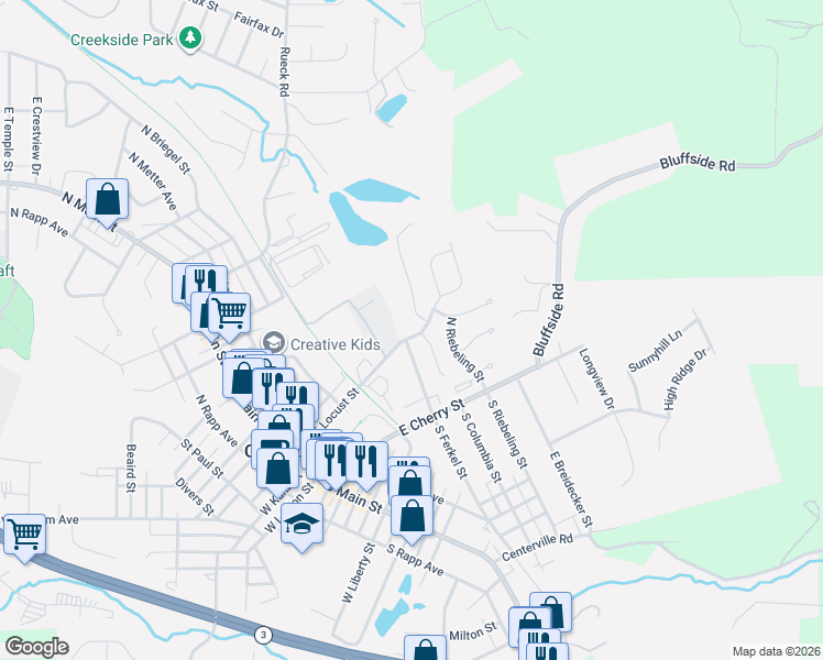 map of restaurants, bars, coffee shops, grocery stores, and more near 3 Ritter Road in Columbia