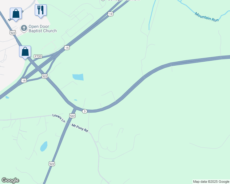 map of restaurants, bars, coffee shops, grocery stores, and more near 18397 Grassland Road in Culpeper