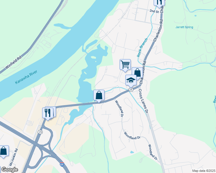 map of restaurants, bars, coffee shops, grocery stores, and more near 250 Valley Brook Circle in Nitro
