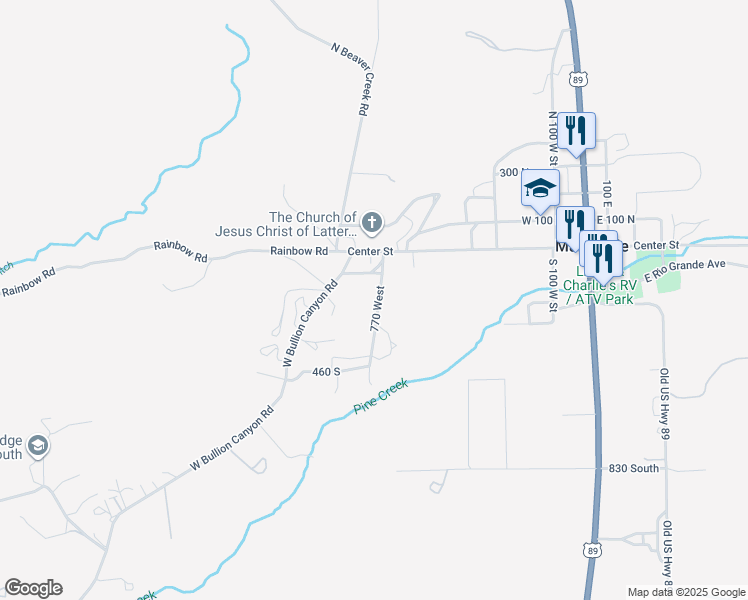 map of restaurants, bars, coffee shops, grocery stores, and more near 168 770 West in Sevier