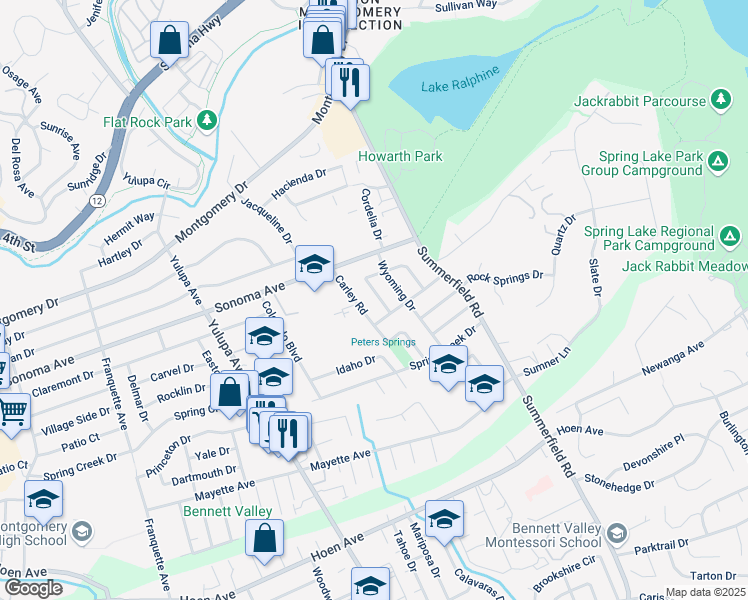 map of restaurants, bars, coffee shops, grocery stores, and more near 772 Nebraska Drive in Santa Rosa