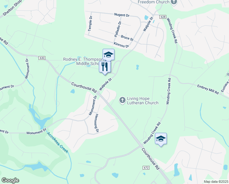 map of restaurants, bars, coffee shops, grocery stores, and more near 27 Harris Lane in Stafford