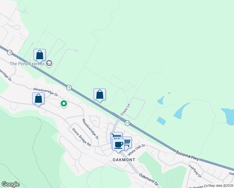 map of restaurants, bars, coffee shops, grocery stores, and more near 6687 California 12 in Santa Rosa