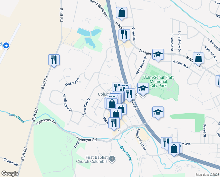 map of restaurants, bars, coffee shops, grocery stores, and more near 76 Eaglecrest Court in Columbia