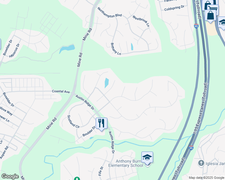 map of restaurants, bars, coffee shops, grocery stores, and more near 10 Barlow House Court in Stafford