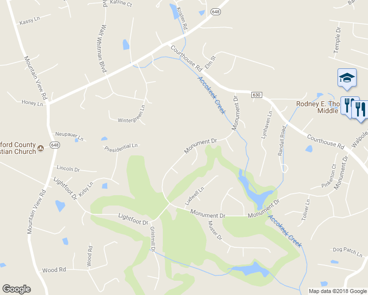 map of restaurants, bars, coffee shops, grocery stores, and more near 40 Monument Drive in Stafford