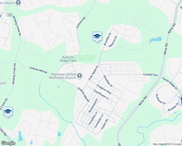 map of restaurants, bars, coffee shops, grocery stores, and more near 648 Crab Apple Drive in Stafford