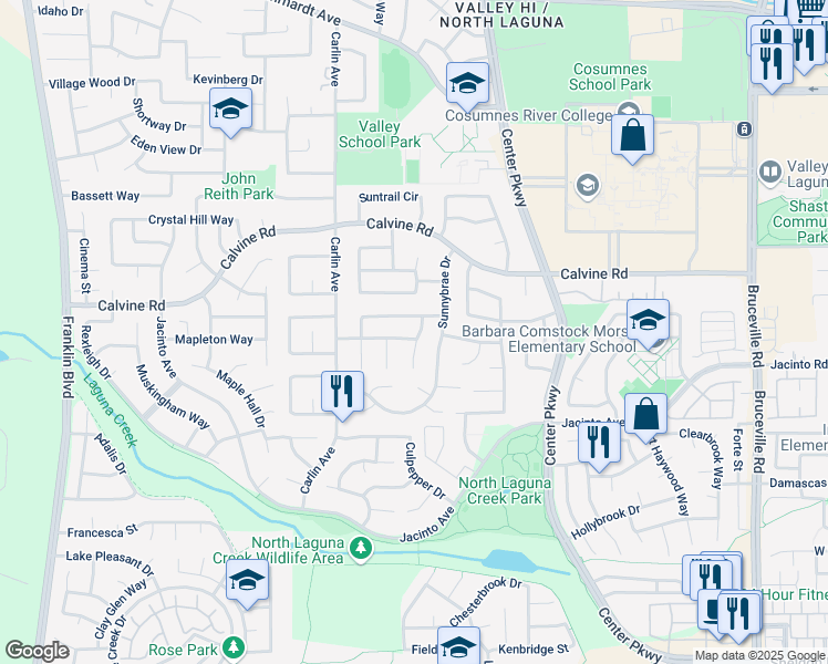 map of restaurants, bars, coffee shops, grocery stores, and more near 6053 Landing Point Way in Sacramento