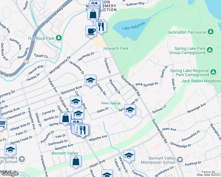 map of restaurants, bars, coffee shops, grocery stores, and more near 772 Nebraska Dr in Santa Rosa