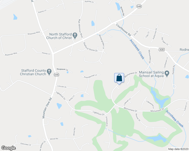 map of restaurants, bars, coffee shops, grocery stores, and more near 34 Presidential Lane in Stafford