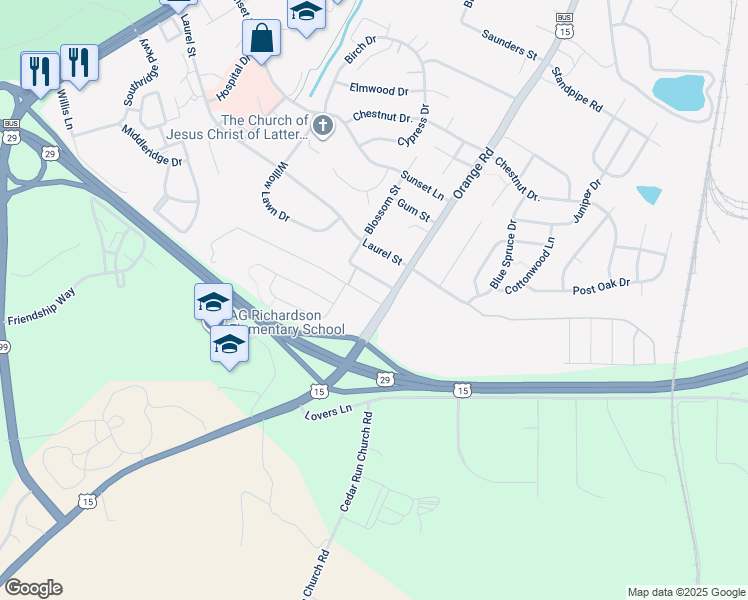 map of restaurants, bars, coffee shops, grocery stores, and more near 114 Elizabeth Street in Culpeper