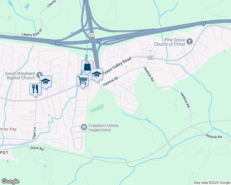 map of restaurants, bars, coffee shops, grocery stores, and more near 215 Hedrick Road in Teays Valley