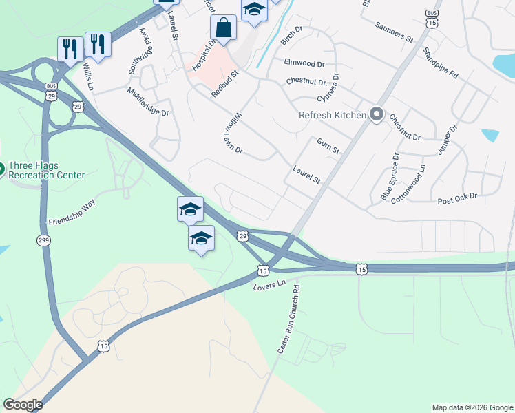 map of restaurants, bars, coffee shops, grocery stores, and more near 130 Queen Victoria Street in Culpeper
