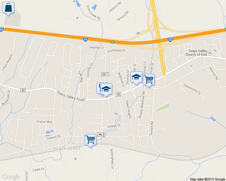 map of restaurants, bars, coffee shops, grocery stores, and more near 6153 Teays Valley Road in Teays Valley