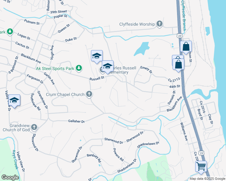 map of restaurants, bars, coffee shops, grocery stores, and more near 4800 Richardson Road in Ashland