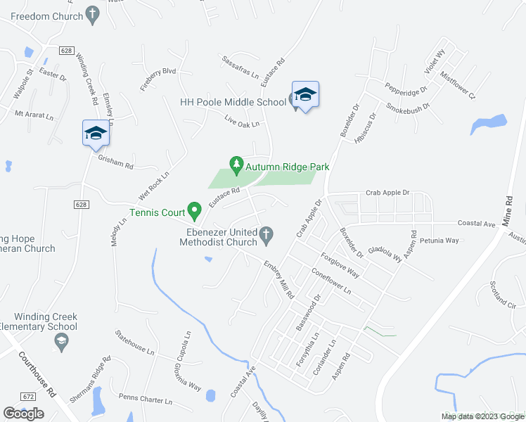 map of restaurants, bars, coffee shops, grocery stores, and more near 9 Gray Birch Drive in Stafford