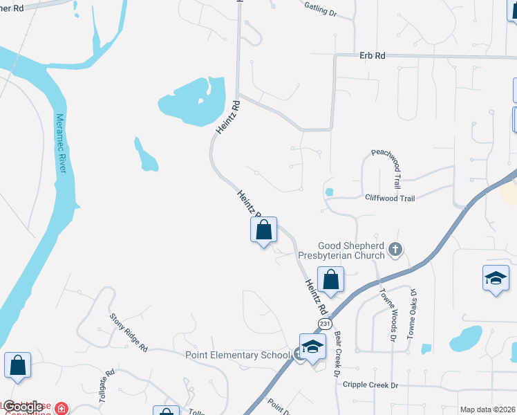 map of restaurants, bars, coffee shops, grocery stores, and more near 6319 Heintz Road in St. Louis