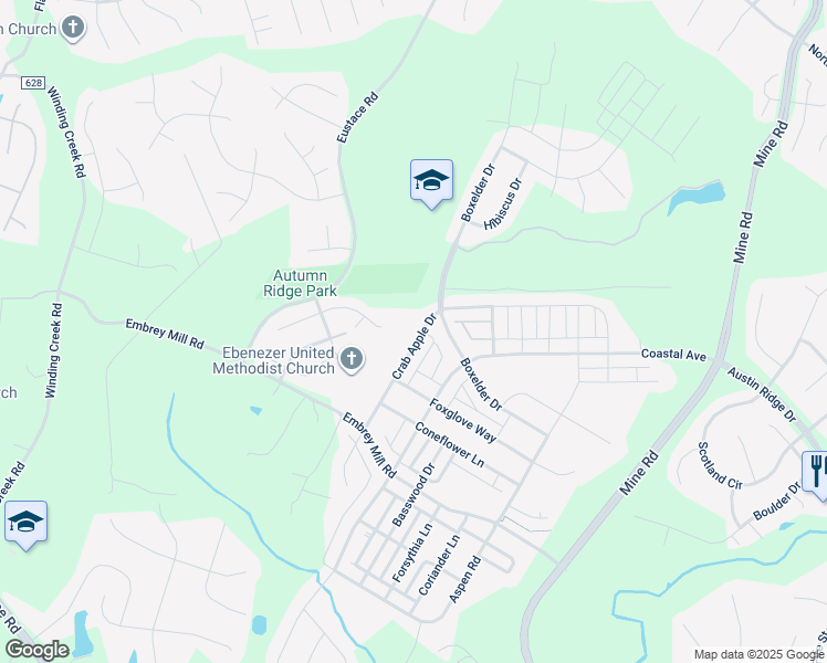 map of restaurants, bars, coffee shops, grocery stores, and more near 632 Crab Apple Drive in Stafford