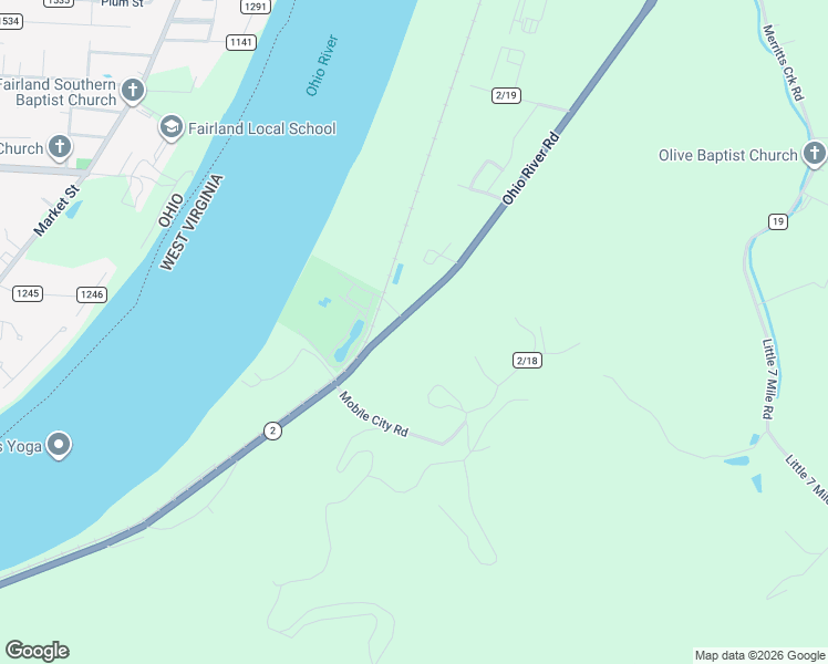 map of restaurants, bars, coffee shops, grocery stores, and more near 5819 Ohio River Road in Huntington