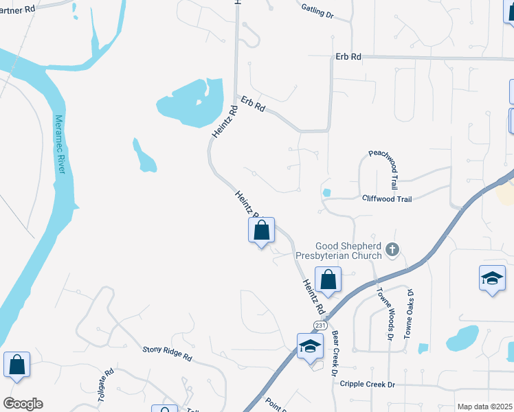 map of restaurants, bars, coffee shops, grocery stores, and more near 6319 Heintz Road in St. Louis