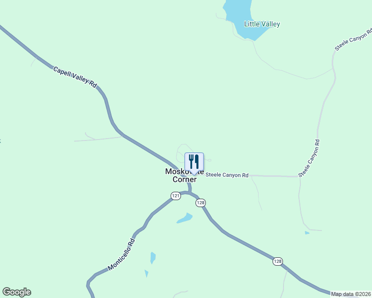 map of restaurants, bars, coffee shops, grocery stores, and more near in Moskowite Corner