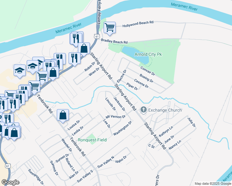 map of restaurants, bars, coffee shops, grocery stores, and more near 515 Potomac Drive in Arnold