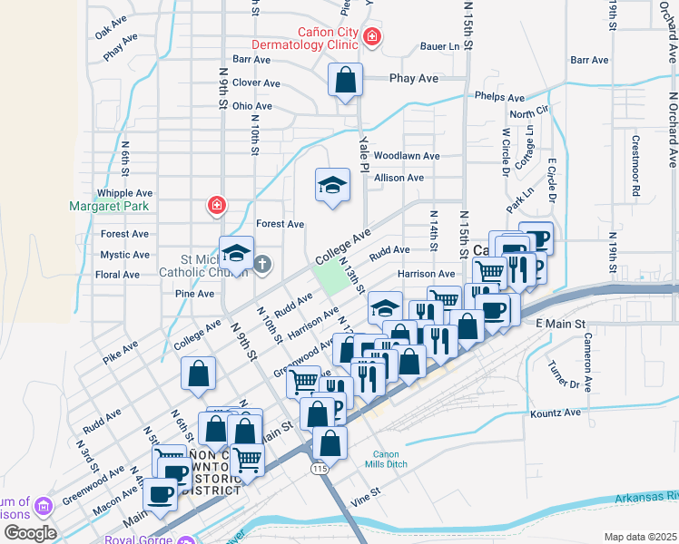map of restaurants, bars, coffee shops, grocery stores, and more near in Cañon City