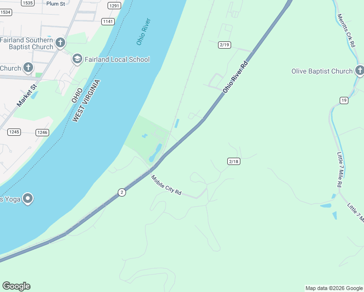 map of restaurants, bars, coffee shops, grocery stores, and more near 5819 Ohio River Road in Huntington