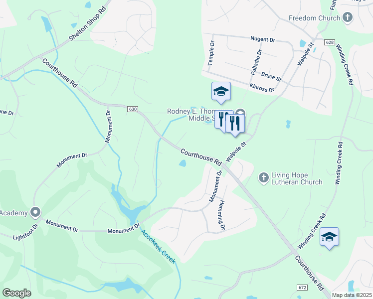 map of restaurants, bars, coffee shops, grocery stores, and more near 225 Courthouse Road in Stafford
