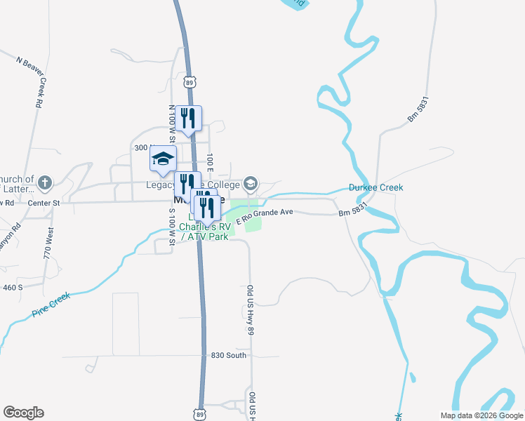 map of restaurants, bars, coffee shops, grocery stores, and more near 301-313 Center Street in Marysvale