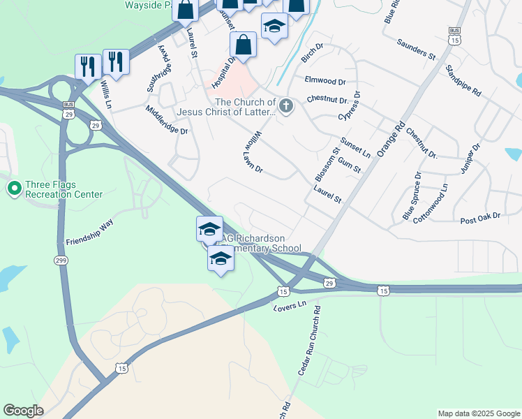 map of restaurants, bars, coffee shops, grocery stores, and more near 148 King Edward Court in Culpeper