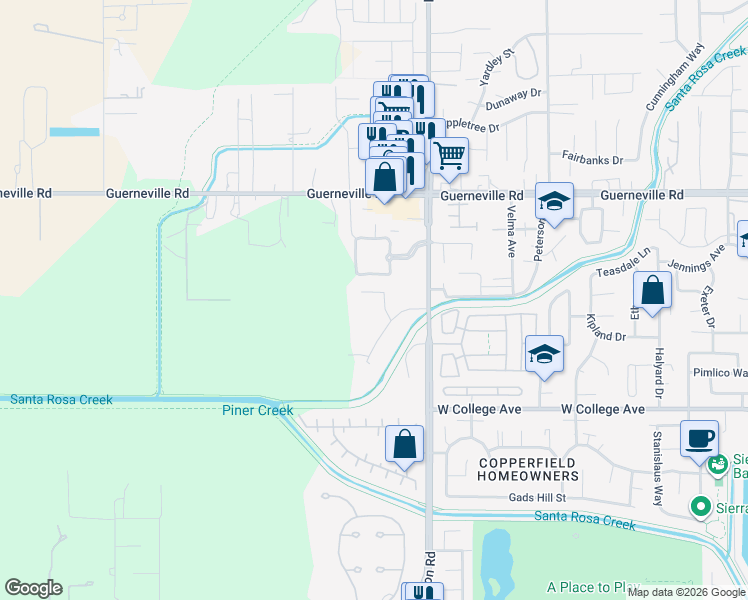 map of restaurants, bars, coffee shops, grocery stores, and more near 2587 Greenvale Lane in Santa Rosa