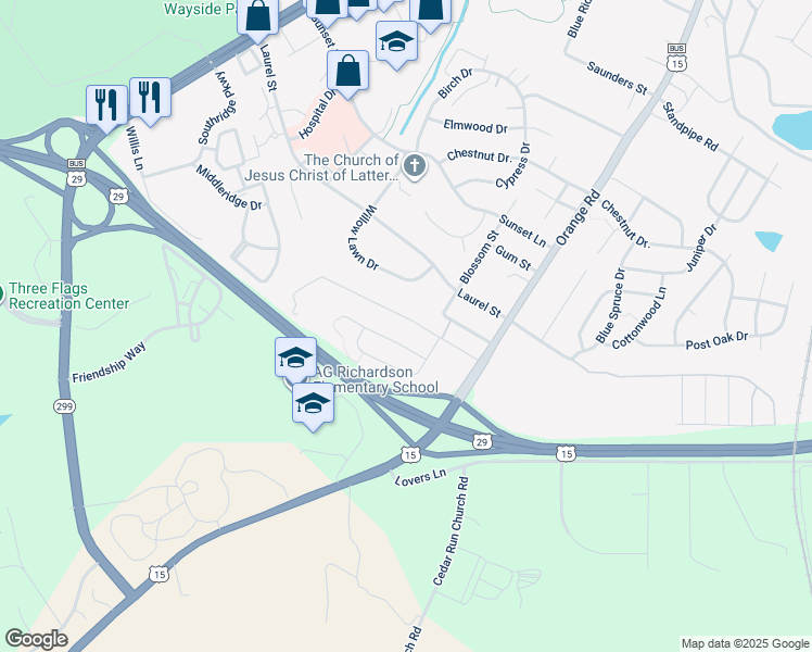 map of restaurants, bars, coffee shops, grocery stores, and more near 114 Elizabeth Street in Culpeper