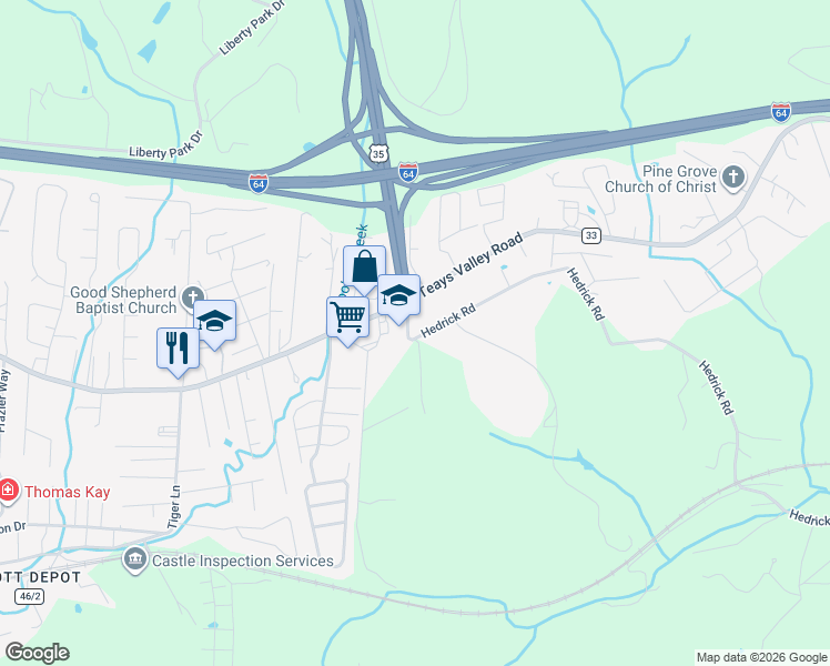 map of restaurants, bars, coffee shops, grocery stores, and more near 6562 Teays Valley Road in Teays Valley