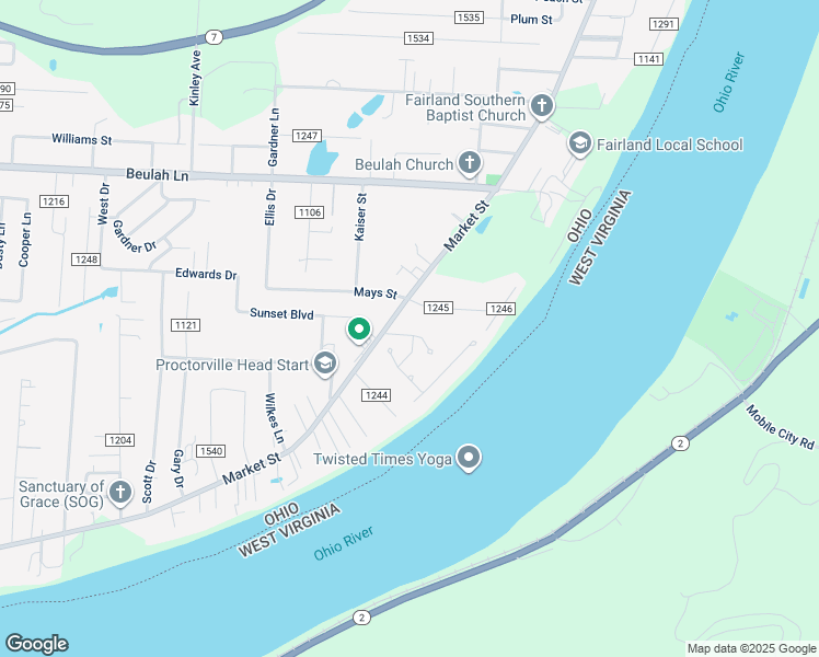 map of restaurants, bars, coffee shops, grocery stores, and more near 9666 County Road 107 in Proctorville