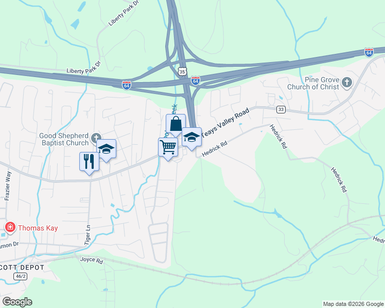 map of restaurants, bars, coffee shops, grocery stores, and more near 6562 Teays Valley Road in Teays Valley