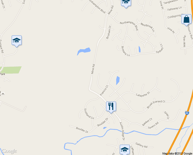 map of restaurants, bars, coffee shops, grocery stores, and more near 19 Morrissey Stone Court in Stafford