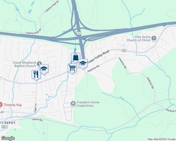 map of restaurants, bars, coffee shops, grocery stores, and more near 161 Hedrick Road in Scott Depot