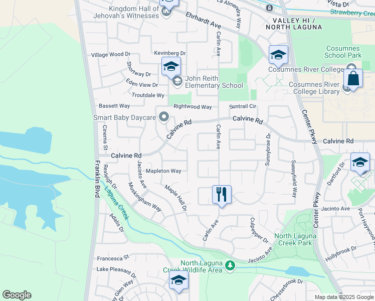 map of restaurants, bars, coffee shops, grocery stores, and more near 8477 Montpelier Way in Sacramento