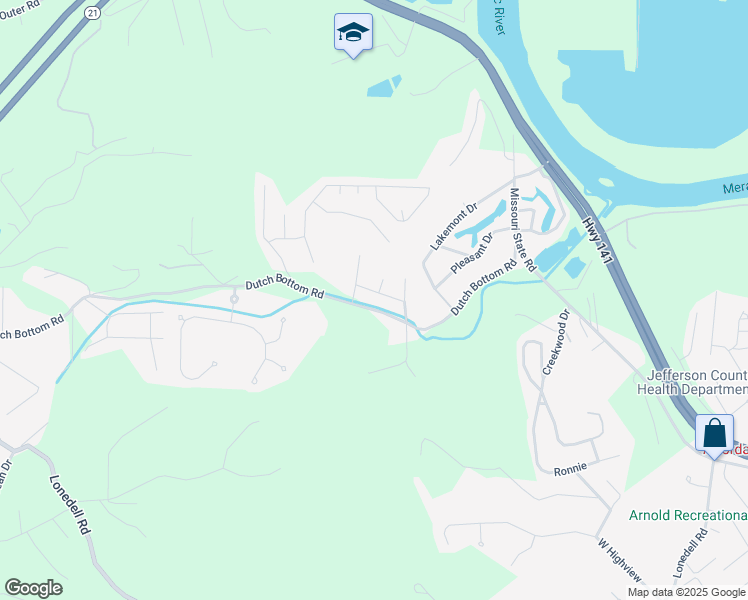 map of restaurants, bars, coffee shops, grocery stores, and more near 3524 Madonna Lane in Arnold