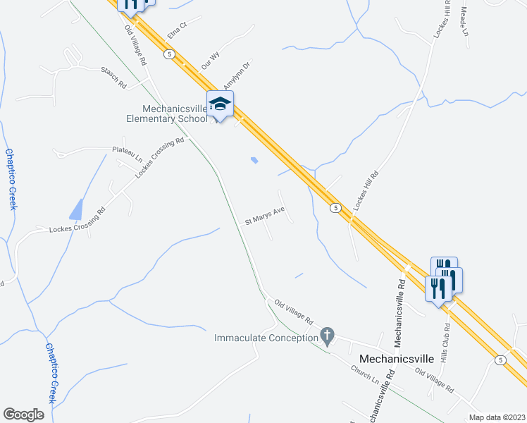 map of restaurants, bars, coffee shops, grocery stores, and more near 28440 Saint Marys Avenue in Mechanicsville