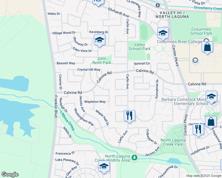 map of restaurants, bars, coffee shops, grocery stores, and more near 8450 Montpelier Way in Sacramento