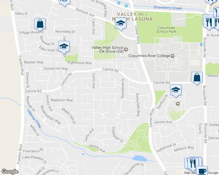 map of restaurants, bars, coffee shops, grocery stores, and more near Call Ct in West Sacramento